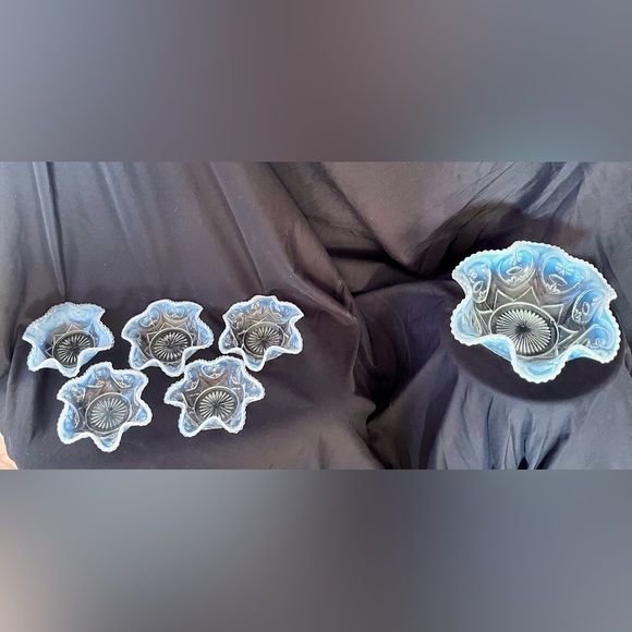 Dugan Dining Jeweled Heart Victor 1 large & 5 small EAPG Bowls Antique Retro VTG - Picture 9 of 17